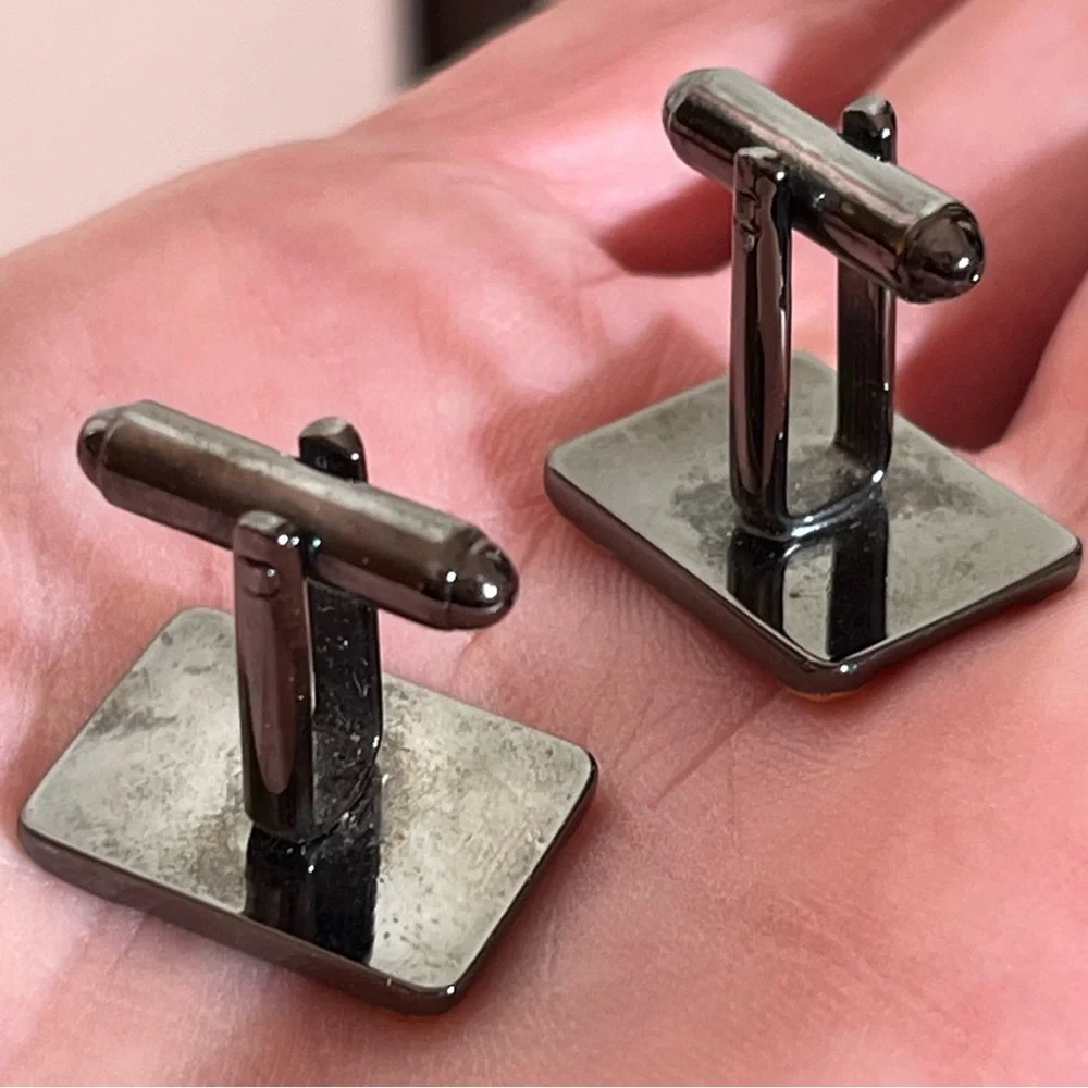 Vintage 1960 70 MCM Mod Art Deco Silver Black gold Mobking oversized Cufflinks